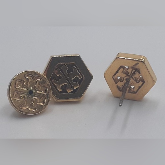 Tory Burch Gold Tone Hexagon Earrings - Picture 2 of 3